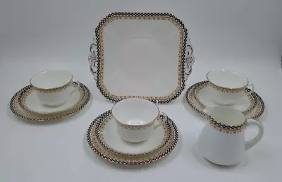 Buy Vintage Shelley China Art Deco Checked Pattern Tea Set 3x Trios & Cake Plate X11 • 9.99£