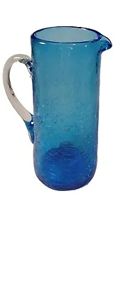 Buy Vintage Blue Crackle Pitcher Hand Blown Vase Mid Century Modern 7  Tall Cracked • 9.49£