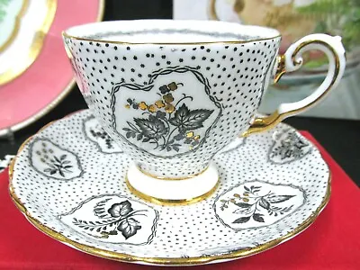 Buy TUSCAN Tea Cup And Saucer Floral Chintz Black & Gold Teacup Foliage Pattern 30s  • 30.85£