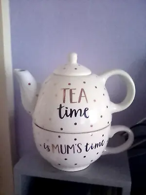 Buy Sass & Belle Teapot And Cup Set   Tea Time Is Mums Time  White With Gold Stars • 4.99£