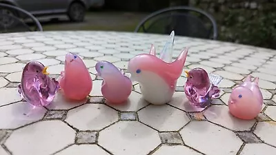 Buy SIX  Murano Vintage Art Glass Cranberry Pink Dove Birds X 6 Some Damage  • 75£