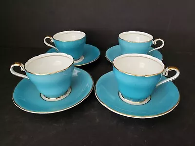 Buy AYNSLEY Bone China Blue Turquoise Set Of 4  DEMITASSE CUP 2.25 H & SAUCER 4.75 D • 94.61£