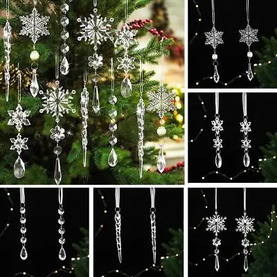 Buy Christmas Tree Clear Glass Icicle Ornaments Decoration SALE Decor Home Xmas J7I8 • 6.24£