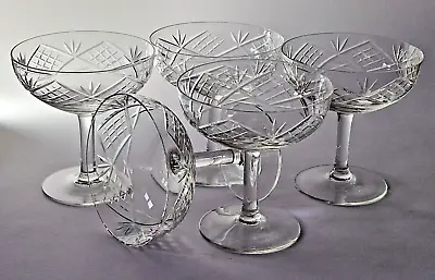 Buy 5 Vintage Cut Crystal Champagne Saucers Coupes Tall Sherbert • 60£