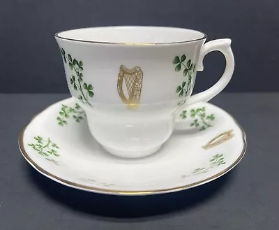 Buy Arklow Tea Cup Saucer Bone China Shamrocks Irish Harp Republic Of Ireland Vtg • 14.39£