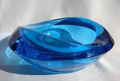 Buy Vintage Bohemian Art Glass Blue Curved Dish Designed By Rudolf Jurnikl From 1962 • 34.50£
