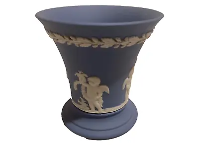 Buy Vintage Wedgwood England Muses & Cupid Blue Jasper Ware Fluted Trumpet Vase • 14.48£