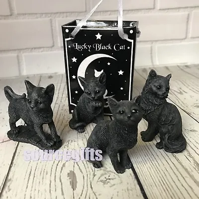Buy NEW CAT FIGURES - SET OF 4 SMALL 6cm LUCKY BLACK CAT  FIGURINES GREAT GIFT • 12.75£