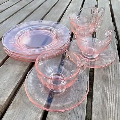 Buy Anchor Hocking - 10 Pale Salmon Pink Cups,saucers And Plates In Depression Glass • 12£