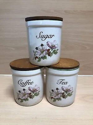 Buy Tea Coffee Sugar Canisters T G Green Ceramic Jars Wooden Lid Floral Kitchen • 9.99£