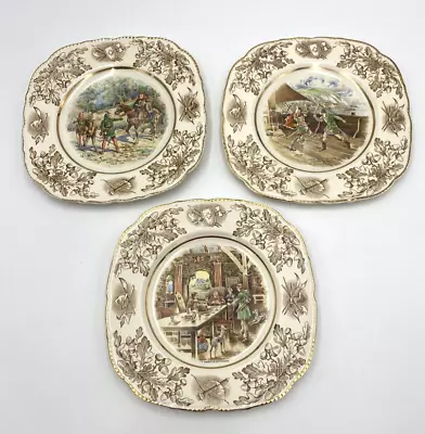 Buy 3 John Maddock's  And Sons Ivory Ware Robin Hood  Square Plates 21.5cm Width C17 • 25£