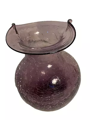 Buy 5” Flower Vase Purple Crackle Glass Ruffle Rough Pontil Vtg • 47.24£