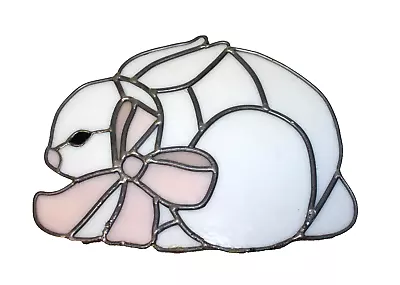 Buy Vintage Leaded Glass Bunny Rabbit, White & Pink Bow Suncatcher, 6 X 8 Inches • 14.22£