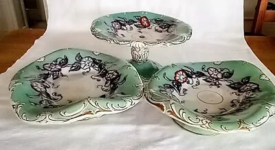 Buy C.1842 Rare Early Minton. 3 Comports Hand Painted Gilt Details Collectors Pieces • 33£
