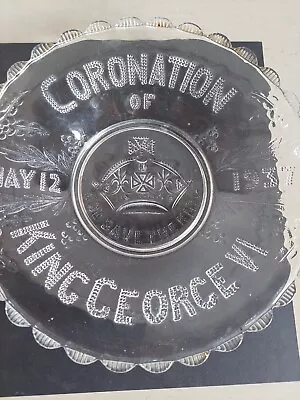 Buy King George VI Coronation Pressed Glass Commemorative Plate 1937 26cm Diameter  • 18£