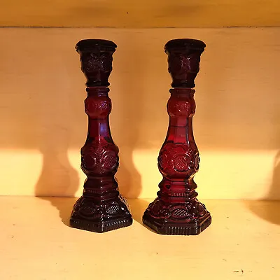Buy Vintage Avon 1876 Cape Cod Collection Glass Ruby Red Candlesticks X 2 • 10.43£