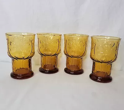 Buy Vintage Libbey Daisy Amber Glasses Tumblers 5  Country Garden Flowers Set Of 4 • 31.03£