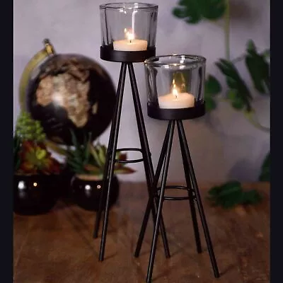 Buy 2 Metal Tripod Tealight Candle Stick Stand Glass Holder Set 8x19cm & 8x24cm Tall • 3.99£