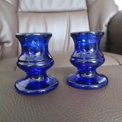 Buy Blue Glass Pair Of Vintage Cobalt Blue Footed Glass Candlesticks 2.5  Tall • 4.50£