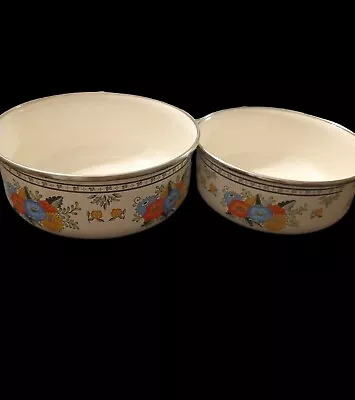 Buy Vintage M Kamenstein Cookware Enamel Nesting Mixing Bowls Set Of 2 Flower Floral • 9.60£