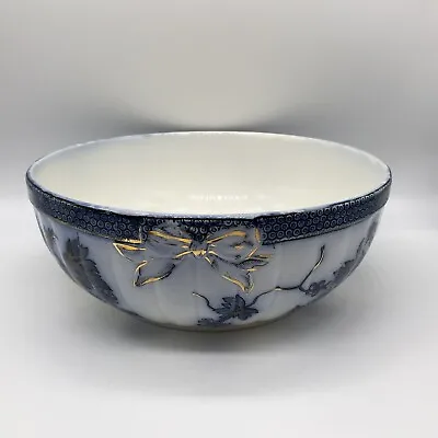 Buy Antique Vintage Ridgway Bordeaux Blue And White Leaf Floral Pattern Ceramic Bowl • 12£