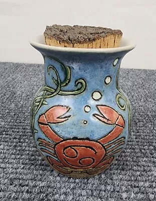 Buy Corked Jar Handmade High-temp Stoneware Pottery 2011 Cancer Zodiac Theme Kemmish • 45.73£