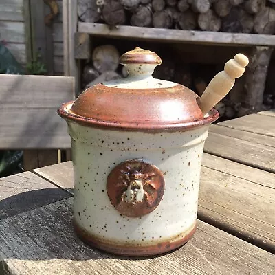 Buy Old Vintage Studio Pottery Stoneware Lidded Honey Pot Jar With Bee Motif • 18£
