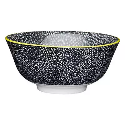 Buy KitchenCraft Glazed Stoneware Bowl Black Floral • 10.54£