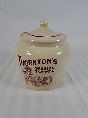 Buy Thornton's Toffee Large Ceramic Lidded Jar Red Cream Crackled Glaze Vintage • 14.99£