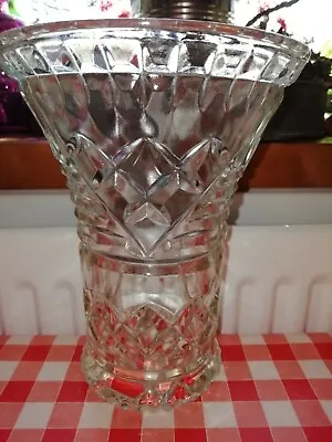 Buy Vintage Pressed Glass Vase / Diamond Cut Design / Heavy / No Chips Or Cracks  • 3£