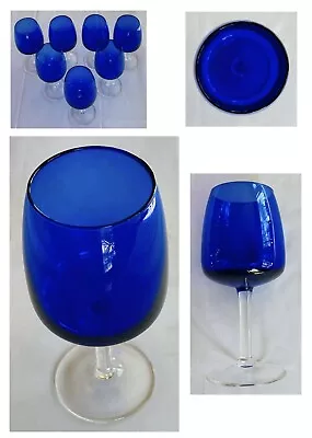 Buy VINTAGE Wine Glasses 5 Oz. COBALT BLUE Clear Stem 7-Piece Set • 36.74£