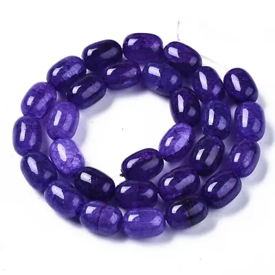 Buy 1 Strand Blue Oval Crackle Glass Beads - Imitation Gemstone - 14mm - 28pc-P00974 • 4.19£