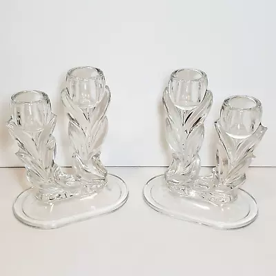 Buy Clear Indiana Glass Tulip 2 Candle Light VTG Candlestick Holders, Set Of 2 • 21.35£