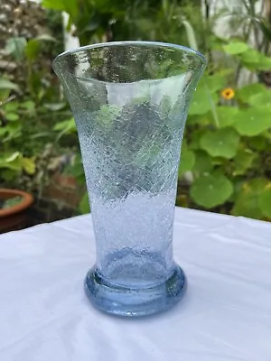 Buy Stevens & Williams Art Deco Blue Crackle Glass Vase • 30£