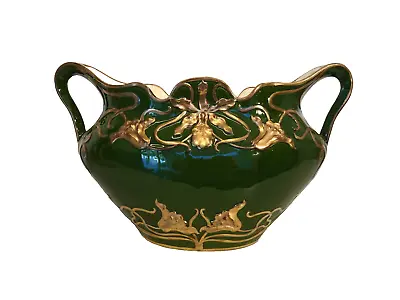 Buy Art Nouveau Centerpiece Ceramic Gilded Green Jugendstil Eichwald ? Germany Large • 276.60£