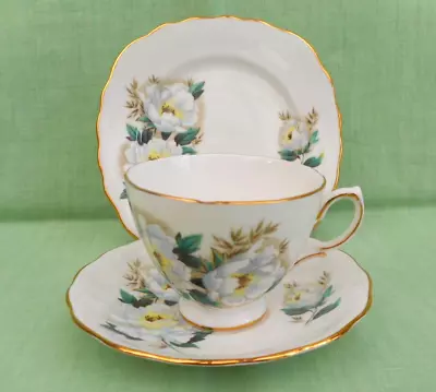 Buy Vintage Crown Royal Bone China Tea Trio - Tea Cup, Saucer & Plate - White Roses • 7.99£