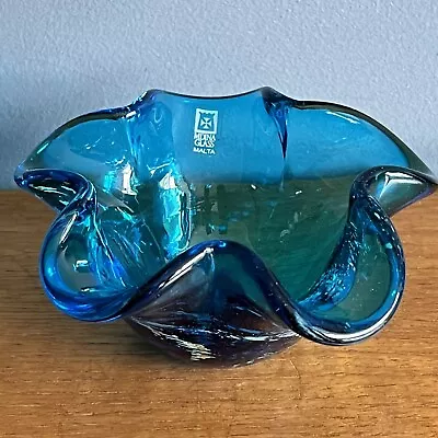 Buy Vintage Mdina Fluted Blue Glass Bowl Malta • 12£