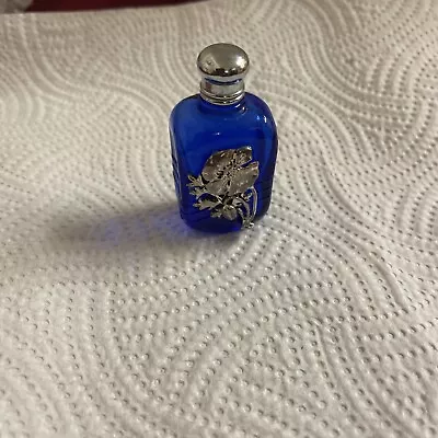 Buy Vintage Silver Plated Flower Embossed Cobalt Blue Perfume Bottle 2 X1.5’’ • 17£
