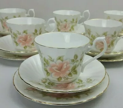 Buy Crown Bone China Peach Floral Tea Set Trios X6 - Vintage Excellent  • 42£