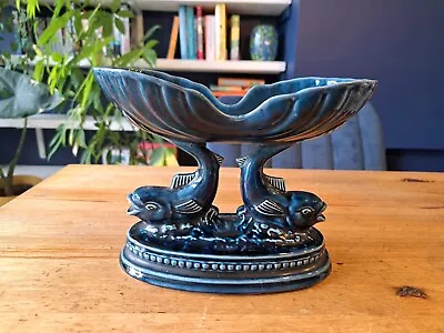 Buy Kingsbridge Devonway Pottery Fish Bowl Vase Dish Blue Mantle Vase 23cm Wide • 18£
