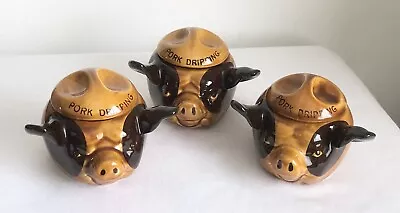 Buy Vintage Hand Painted Studio ‘Szeiler’ Pork Dripping Pig Shaped Pots With Lid X 3 • 15£