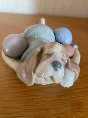 Buy Nao By Lladro ~ ‘Dozing Doggy’.  Basset Hound Puppy Sleeping In A Basket. VGC • 12.99£