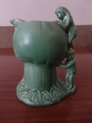 Buy Large Vintage Sylvac Toadstool Jug Vase With Pixies Elves Handle Green 1969 • 32.50£