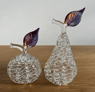 Buy Clear Intricate Glass Decorative Apple & Pear Ornaments  4x8, 4x10 Cm Gold Leaf • 18.95£