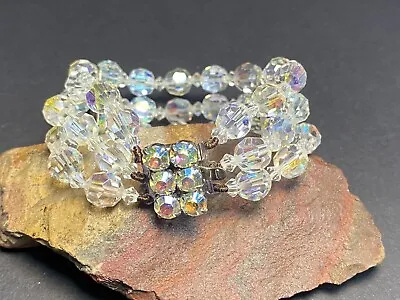 Buy Vintage 1930's Czech Crystal & Glass Diamante Tri-Strand Bracelet 6.5  • 8£