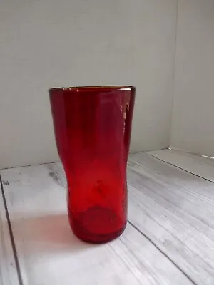 Buy Vtg Blenko Handblown Glass Pinched Dimple Crackle Glass Tumbler Ruby Red 6  • 28.93£