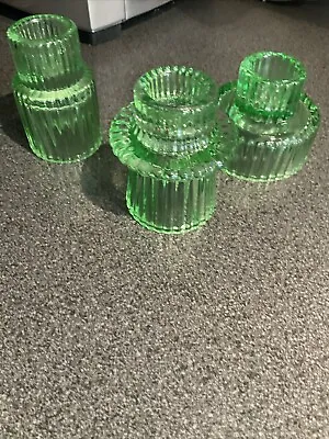 Buy Set Of 3 Candle Holders Green Retro Glass Votive Or Tall Candle • 9.50£
