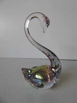Buy Vintage Multicoloured Iridescent Heron Art Glass Swan Figurine • 16£