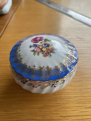 Buy Dresden China Cobalt Blue & Floral Shaped Circular Trinket Box & Lid. 7.5cm Dia • 9.50£