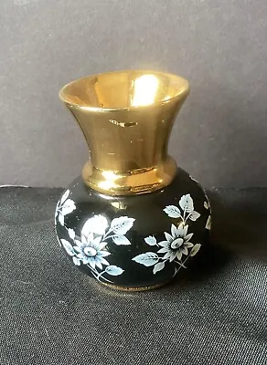 Buy Prinknash Pottery Small Black And Gold Vase With Delicate Floral Design England • 4.83£